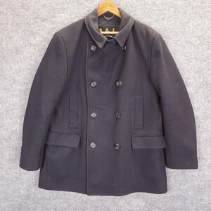Barbour Jacket Mens 44 Navy Pea Coat Double Breasted Wool Lined Classic
